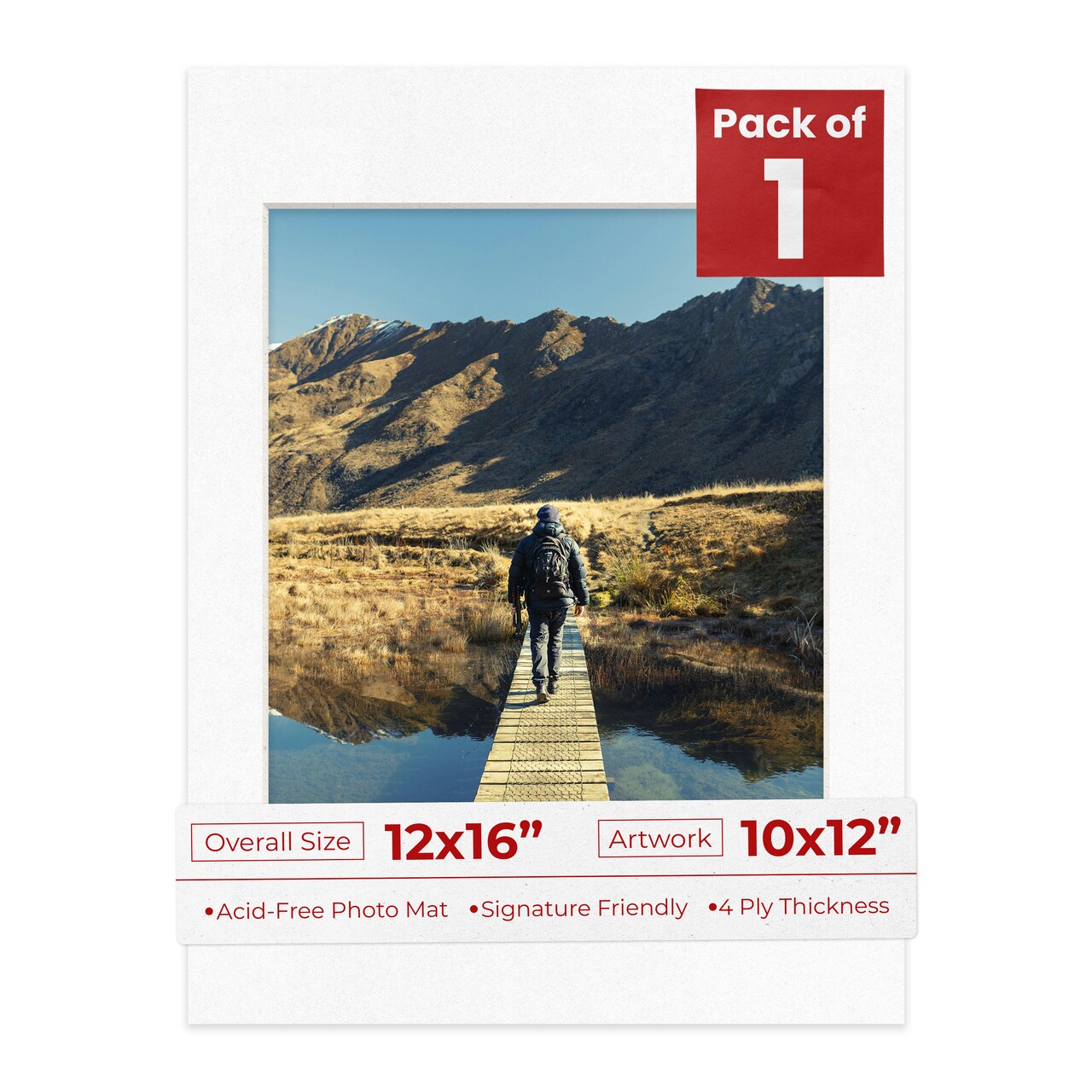 White with Black Core Mat Board for 12x16 Frames - Fits 10x12 Photos